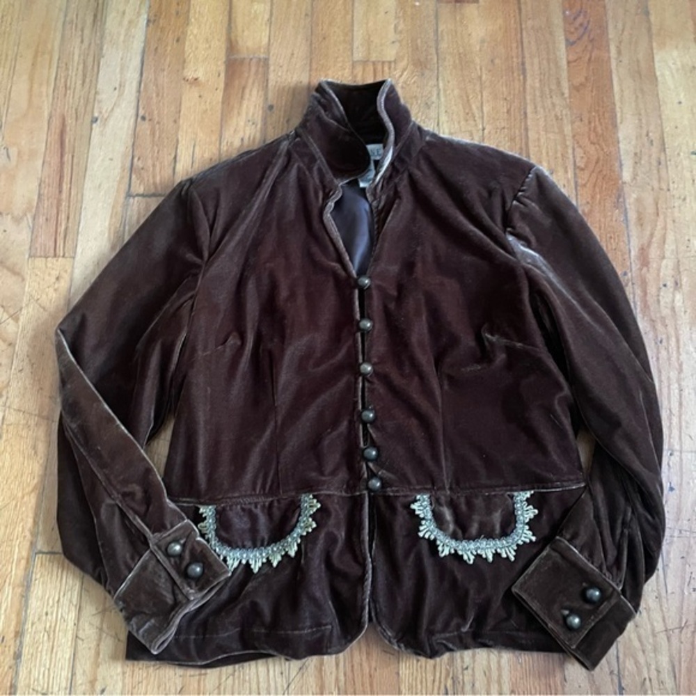 Vintage Selene Sport Brown Velvet Military Jacket Size XL
